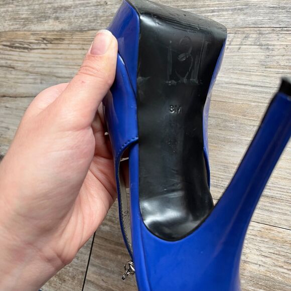 Guess Y2K Heels 8 M Open Toe Patent Leather Blue Charm Vintage 2000s Glam Bright - Picture 5 of 9
